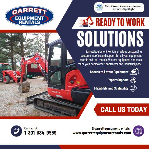 Today's Business Spotlight 🚎 is on Garrett Equipment Rentals!
Visit them at Garrett Equipment Rentals , or www.garrettequipmentrentals.com
Follow us to see more daily Garrett County Business Spotlights!
If you are interested in having your business featured contact Connor Norman at cnorman@garrettcounty.org. #businessdevelopment #garrettcountymd